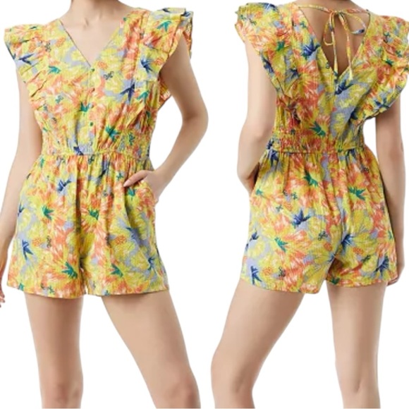 Jessica Simpson Camile Colorful Floral Ruffle Romper Sz M - Picture 1 of 11